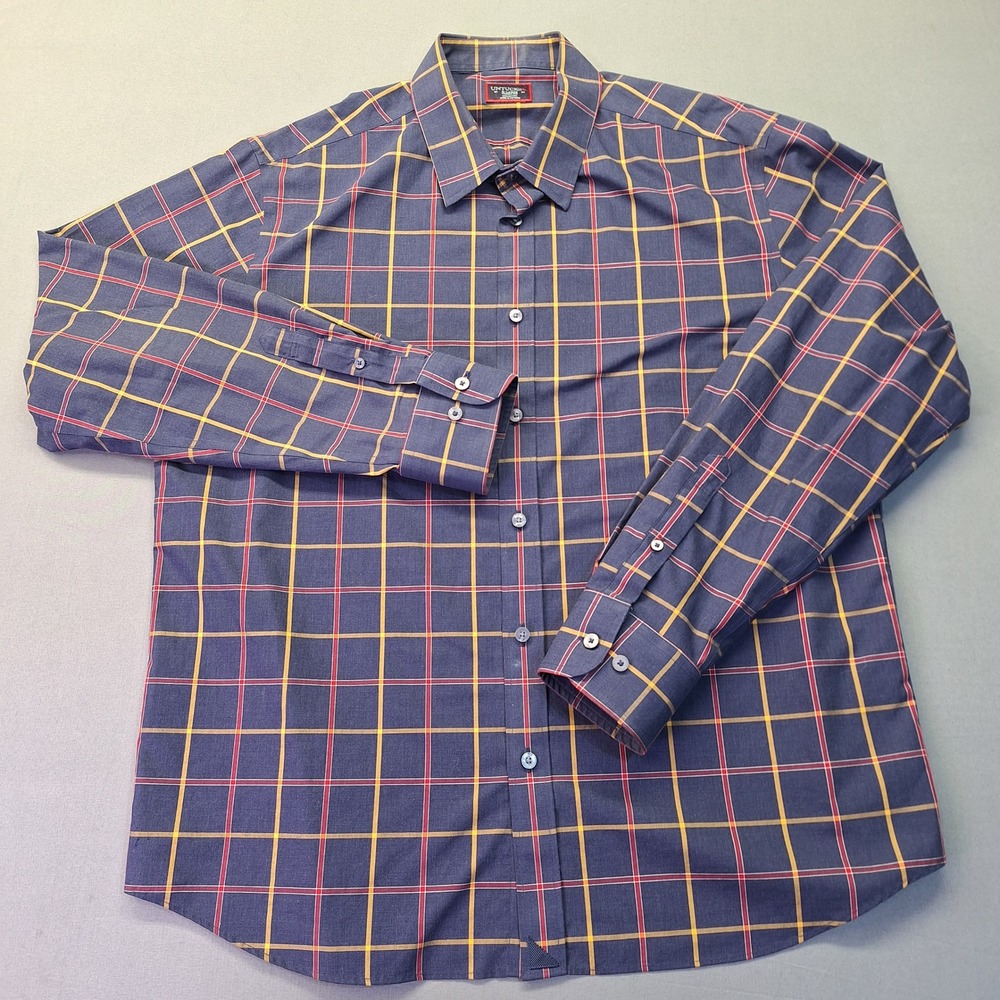 UNTUCKit Georgio WF Mens XL Navy Blue Plaid Wrinkle‎ Free Cotton Button Down